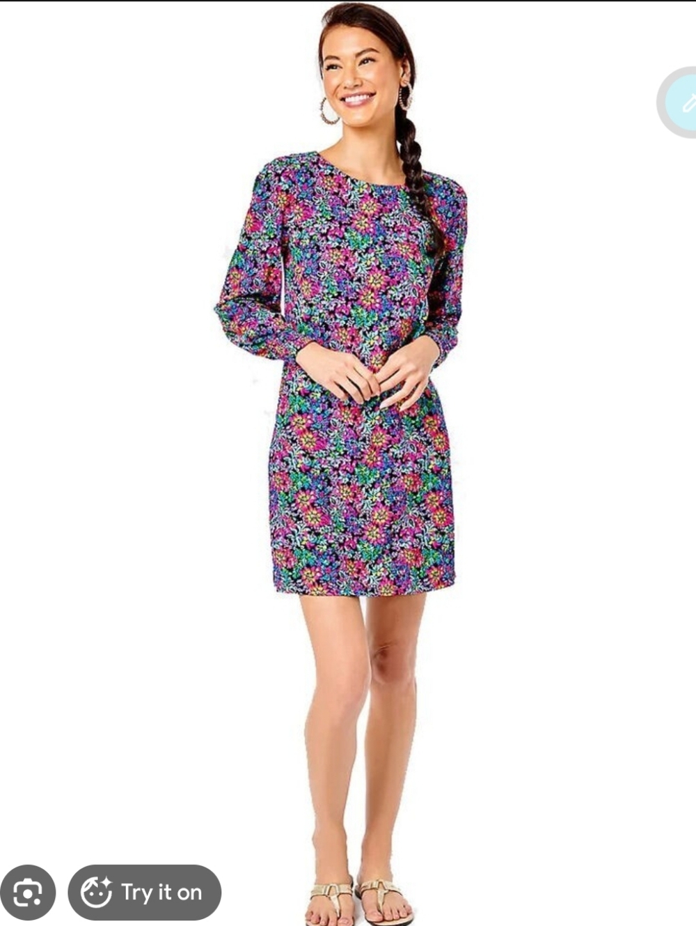 Lilly Pulitzer Dian Dress Long Sleeve Floral Multi-Color Pink Blue Size M Medium